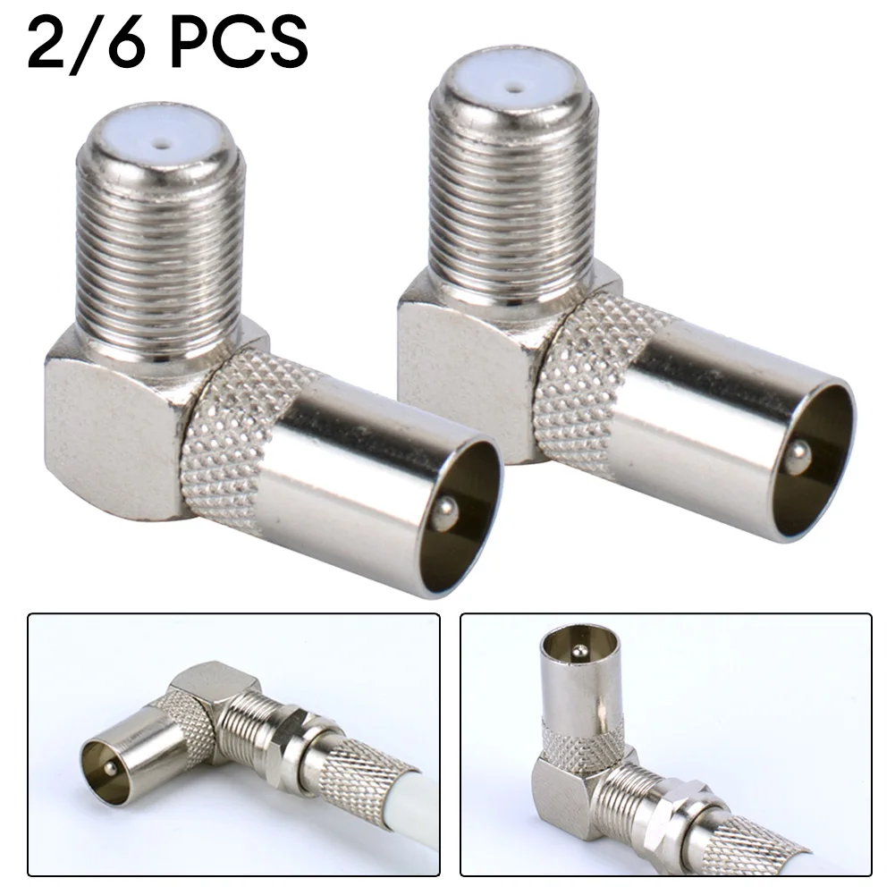 2/6pcs Right Angle F Female To RF Male Connector For TV Antenna- And TV Cables With Ultra- Low Loss Zinc Alloy Body