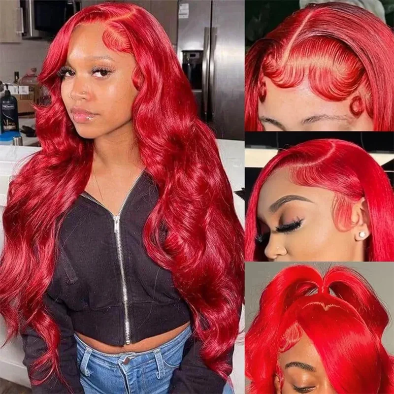 

100% натуральные красные парики из человеческих волос с HD-кружевом 13x6, волнистые, бразильские, окрашенные, с кружевной передней частью, парик с закрытием 13x4 для женщин
