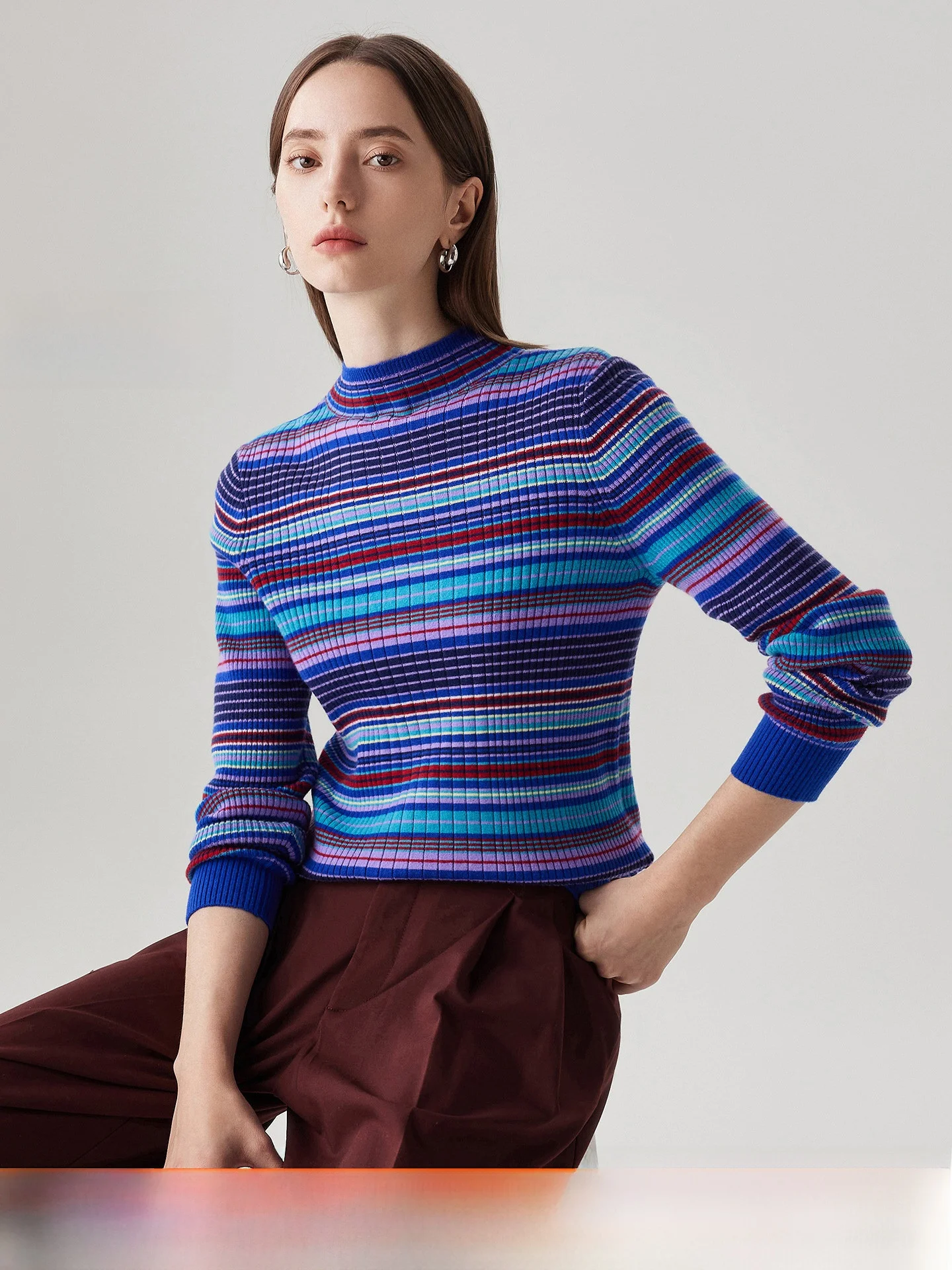 

Женский вязаный шерстяной свитер Dopne с высоким воротником, базовый слой, свитер в полоску, повседневный свитер для поездок на работу