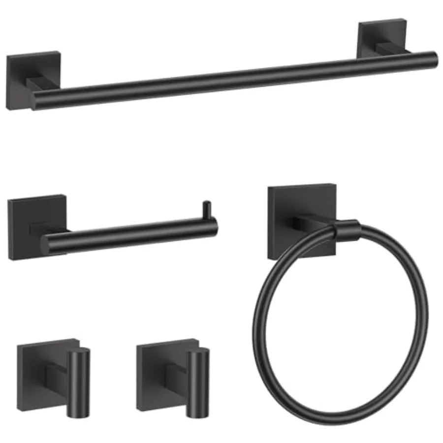 

Matte Black 5-Pieces Bathroom Hardware Set SUS304 Stainless Steel Towel Bar Set Wall Mounted 23.6 Inch Towel Racks for Bathro