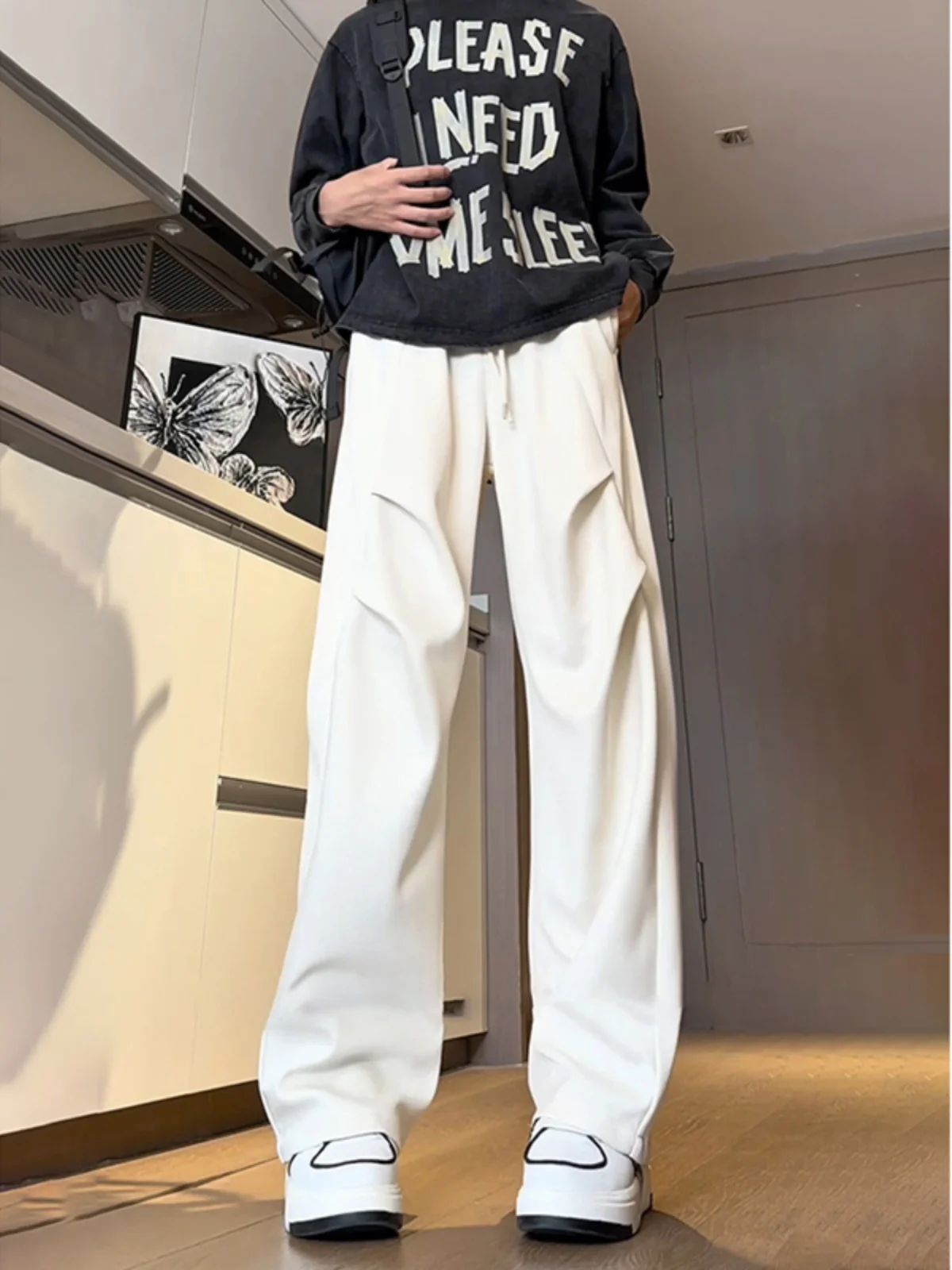 

Мужские повседневные брюки в стиле американского хип-хопа, осенние, приталенные, рабочие, модные, брендовые, плиссированные, прямые, длинные брюки Haome