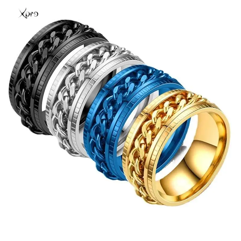 Cool Stainless Steel Rotatable Men Ring High Quality Spinner Chain Punk Women Jewelry for Party Gift