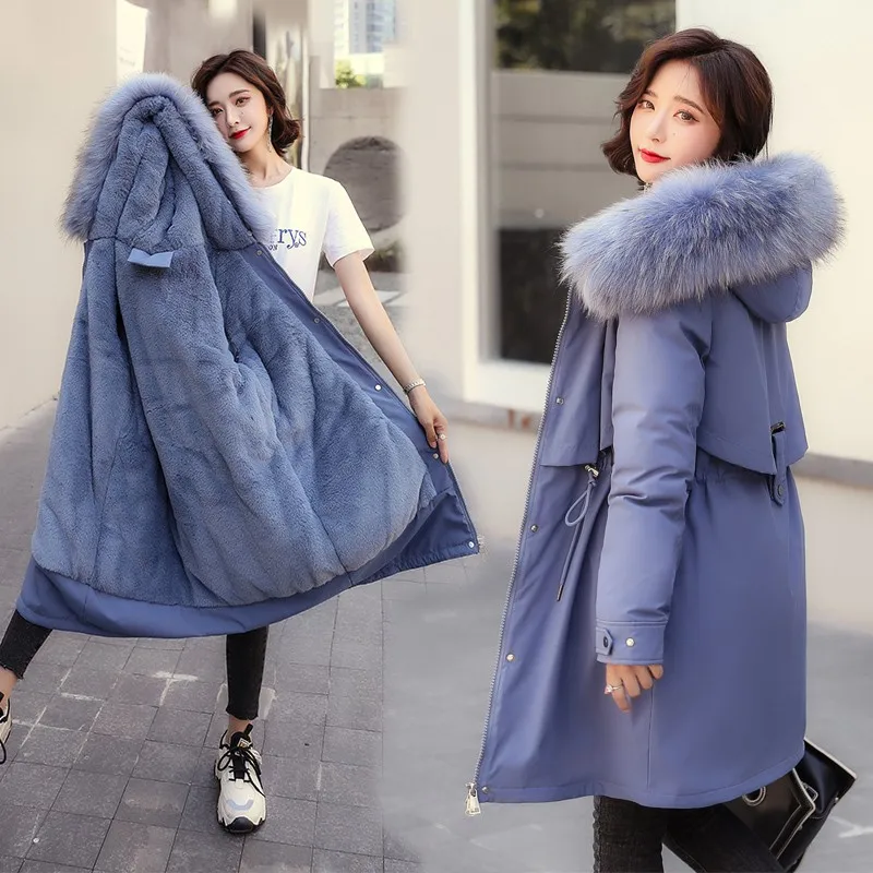 Jaqueta Parka Fena Plus Size Solta de Aodão Acolchoado sso, Estilo Coreano, Crimento Médio, Nova, Com Cinto na Ci...