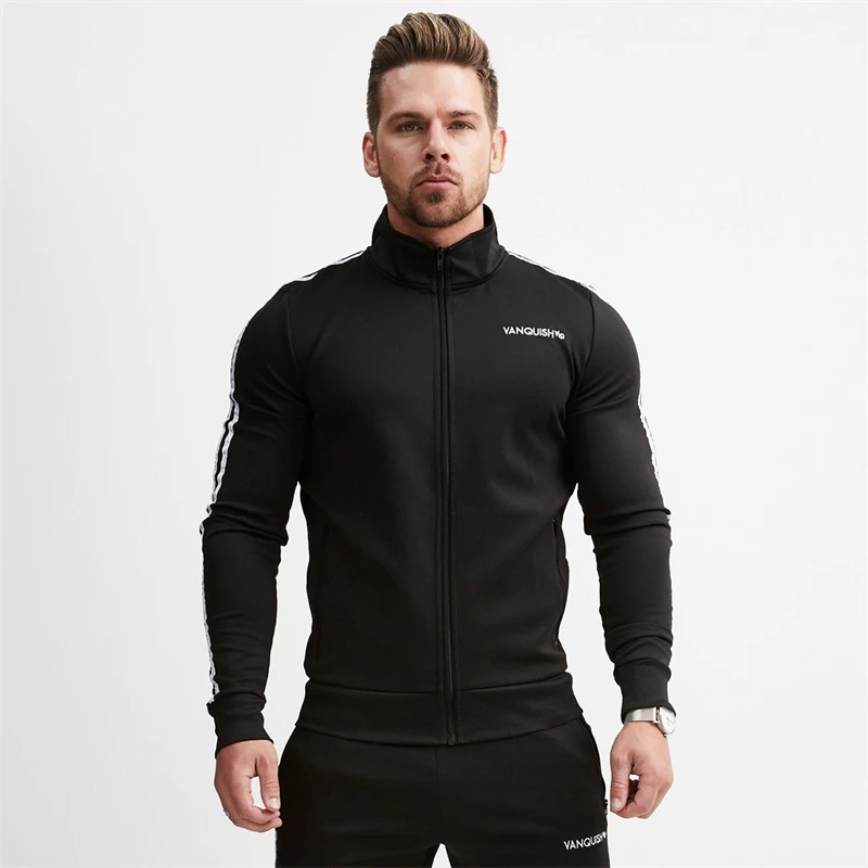 Men's Jacket Spring Autumn New Sports Fitness Coat Cotton Printed Panel Sportswear Joggers Bodybuilding Workout Clothes