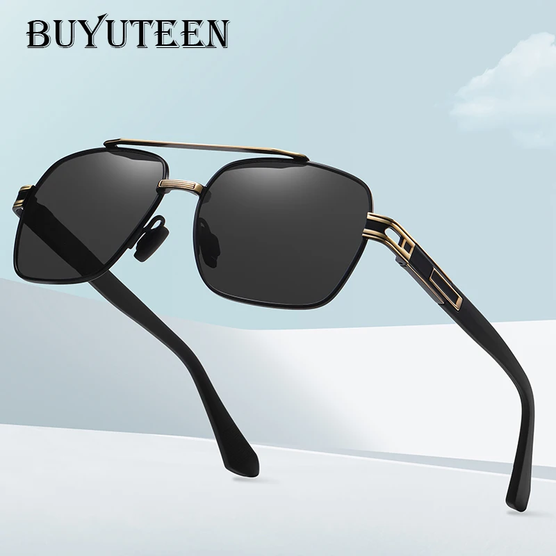 

BUYUTEEN Vintage Polarized Square Double Bridge Sunglasses Women For Men Brand Designer Night Vision Photochromic Sun Glasses