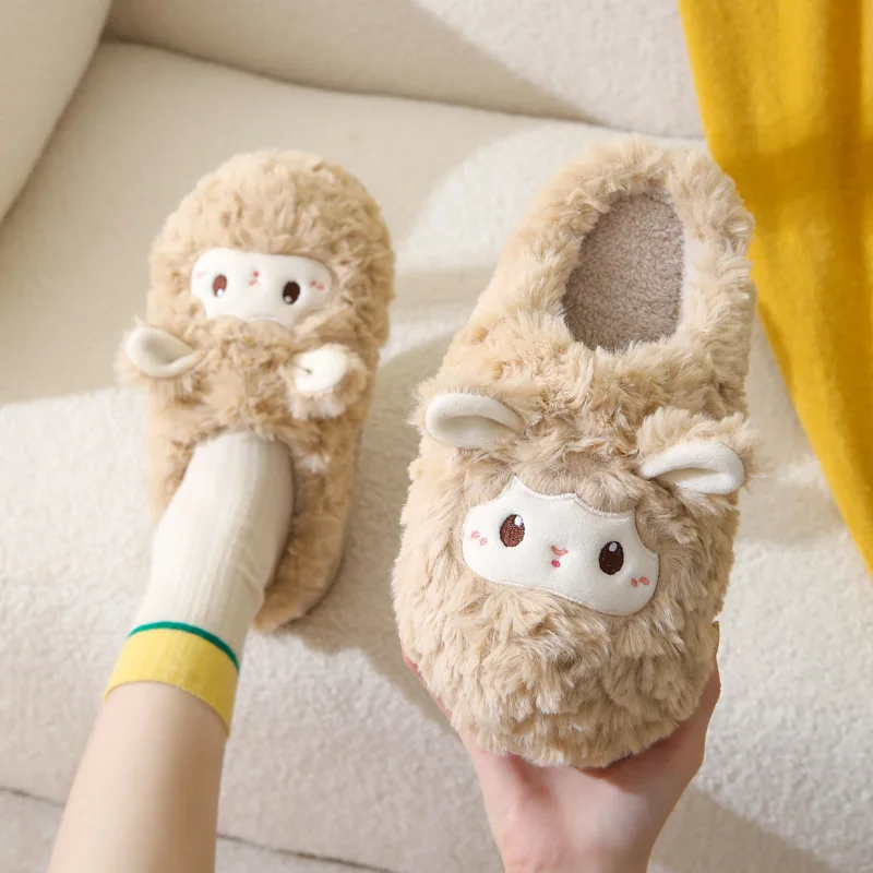 Ladies Indoor Furry Slippers Cartoon Animals Girls Warm Plush Home Slippers Soft Sole Non-slip Women Floor Shoes Flip Flops