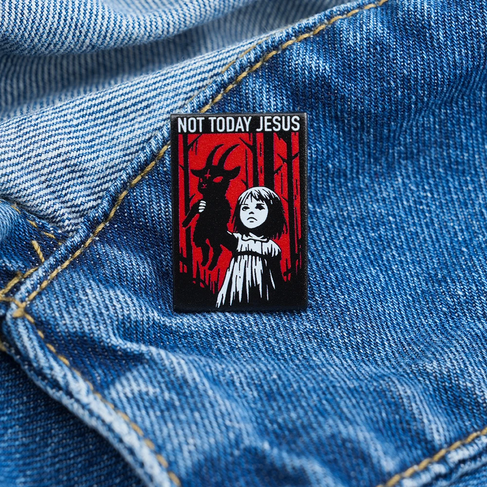 Nicht Heute Jesus Atheismus Satan Metall-Schlüsselanhänger Gruseliger Ziegenmädchen-Schlüsselring Sarkastischer Anhänger Atheistischer Humor Anti-Religiös Halloween G – Detail 5