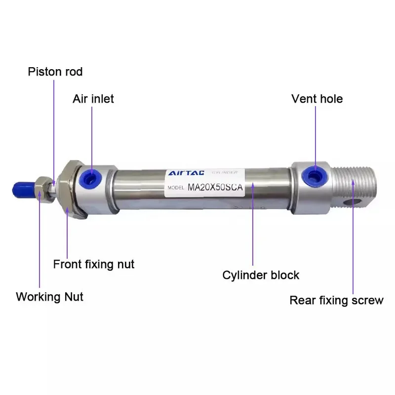 AirTAC Original MA cilindro neumático diámetro 16 20 25 32 40mm acero inoxidable doble acción carrera 25-500mm Mini cilindros