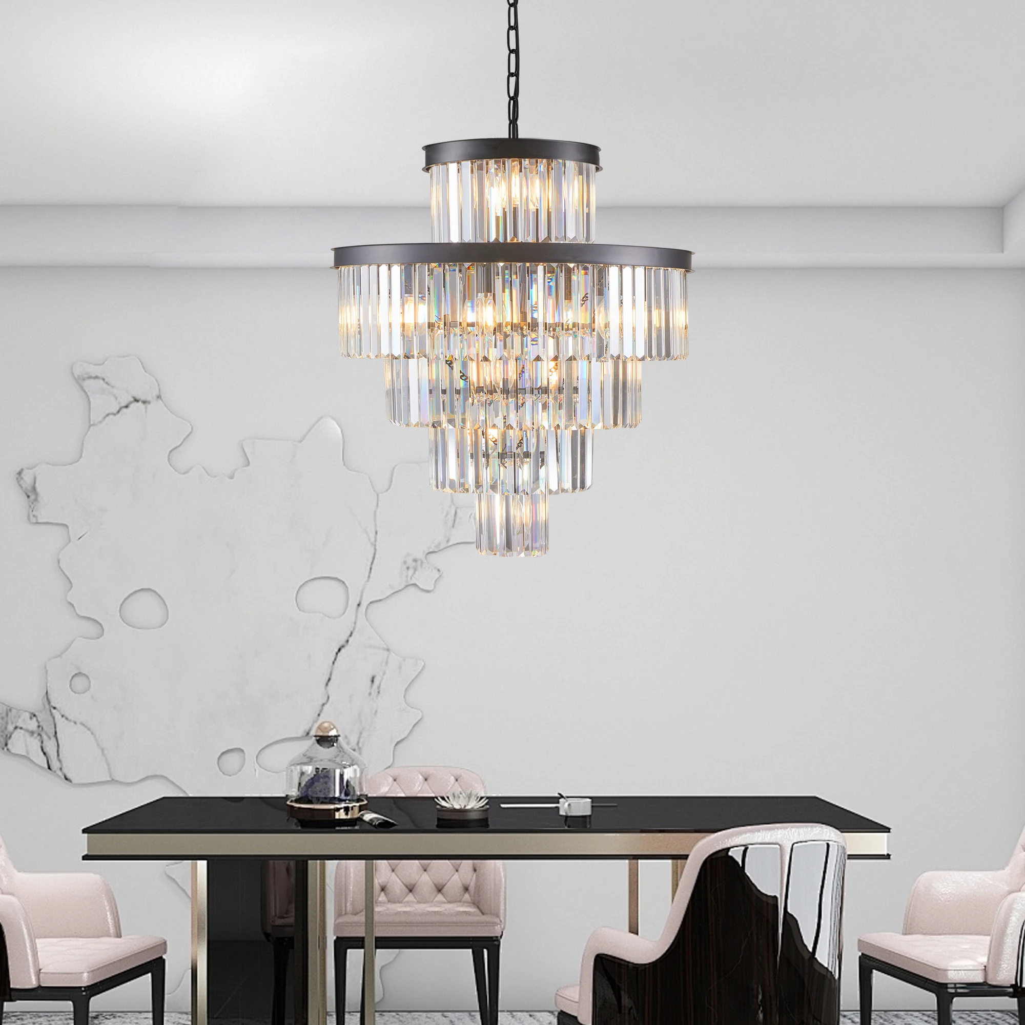 Black Luxury Crystal Chandelier Modern Chandeliers Lights Fixture Hanging Pendant Light Fixture Dia 23.6 Inch