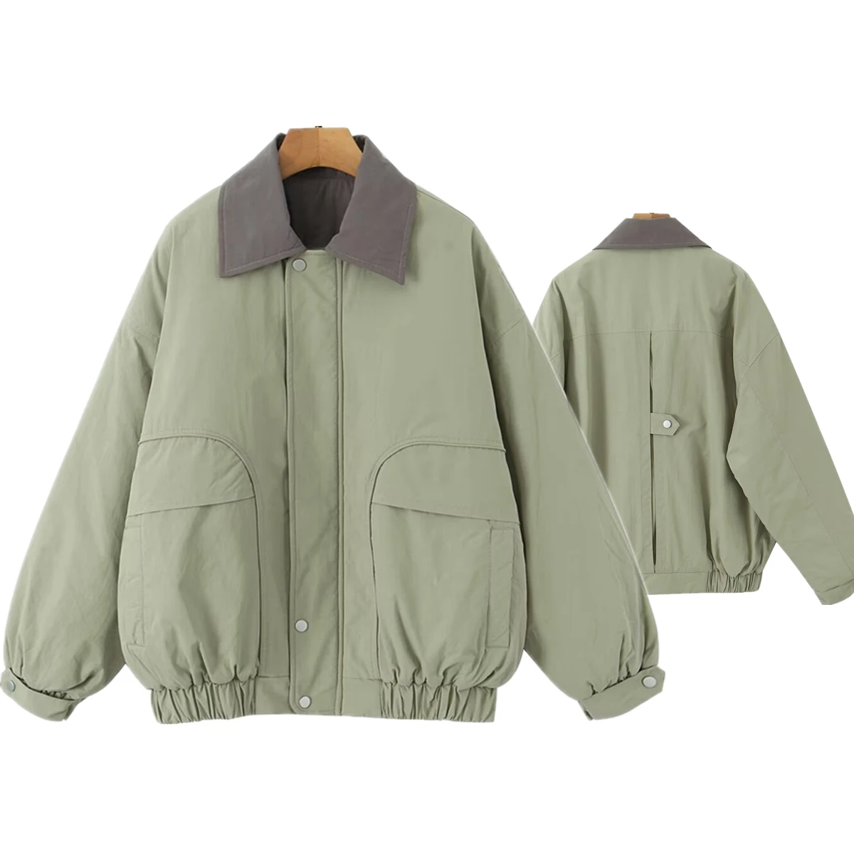 Giacca verde militare a contrasto retrò americana Di Dave & Di donna 2024 autunno giacca Bomber con spalla scesa Boyfriend allentata