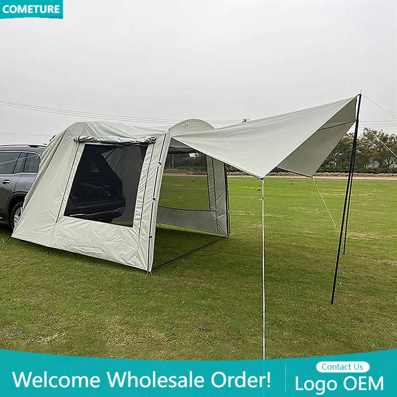 Car Rear Tent Extension Waterproof Trailer Tent Camping Shelter Canopy Car Trunk Tent for Outdoor Tour Barbecue Picnic