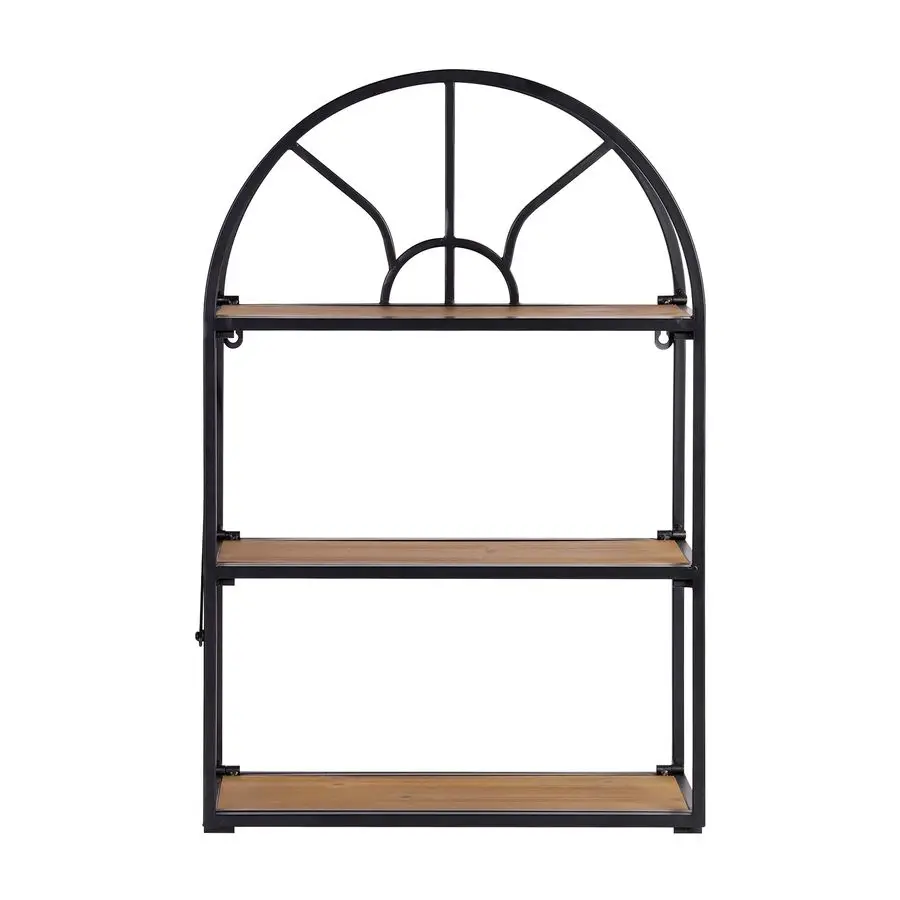 

Windowpane Wall Shelf 3 Tier Freestanding Floating Ledge Shelves Foldable Metal and Wood Display Rack for Home Decor