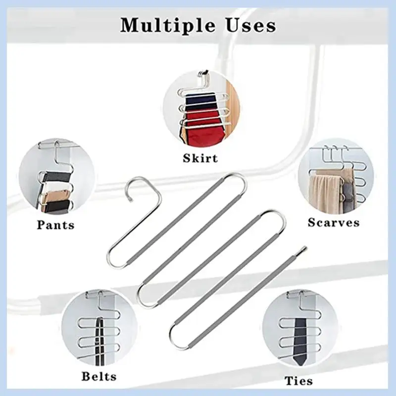 

AS63-S-Shaped Pants Hanger Stainless Steel Hanger Closet Organizer Pants Jeans Scarf Pants Tie Towel