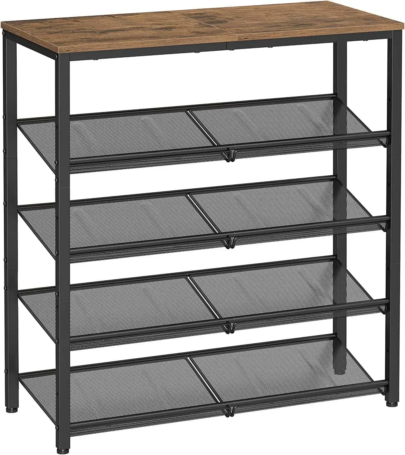 Shoe Rack for Entryway, 5 Tier Shoe Storage Shelves, 16-20 Pairs Shoe Organizer, with Sturdy Wooden Top and Steel Frame