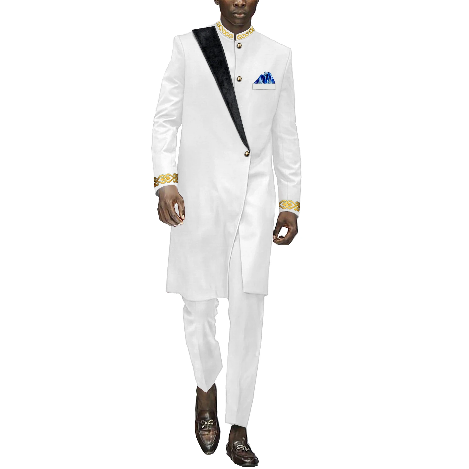 

African Suits For Men Dashiki Tradition Attire Splice Velvet Shirt and Pants 2 Piece Sets Outfits Clothing