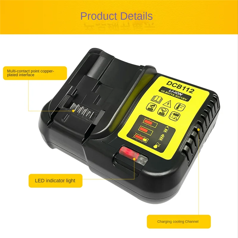 DCB112 Lithium Battery Charger for Dewalt 10.8V 12V 14.4V 18V 20V DCB206 DCB205 DCB204 DCB203 DCB120 DCB105 EU Plug