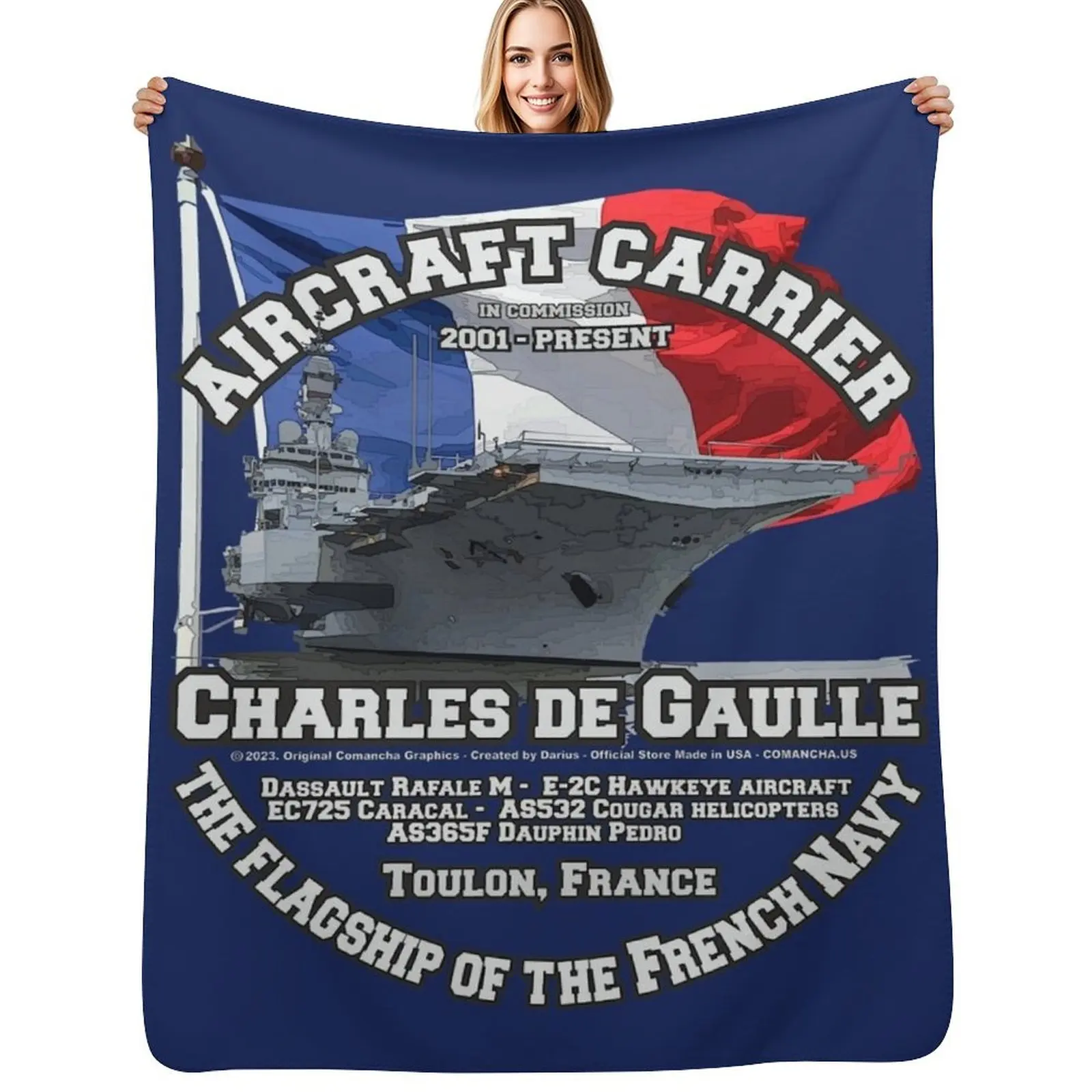 Charles de Gaulle - France Aircraft carrier veterans Throw Blanket Portable Lightweight Blanket for Travel Camping