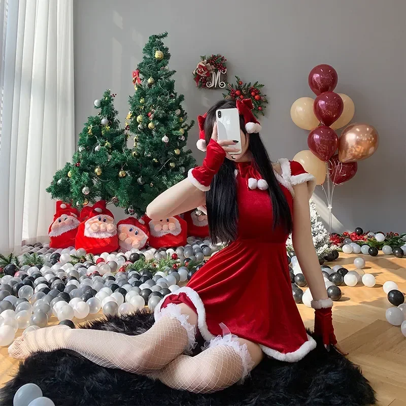 Kostiumy świąteczne kobiety ubierają cosplay kostium Świętego Mikołaja Xmas seksowna dama zimowa sukienka króliczek dziewczyny jednolita sukienka strój 2023