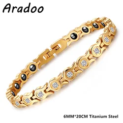 Flowers Design Titanium Steel Bracelet Women Stainless Steel Inlaid Cubic Zirconia Magnetic Bracelets