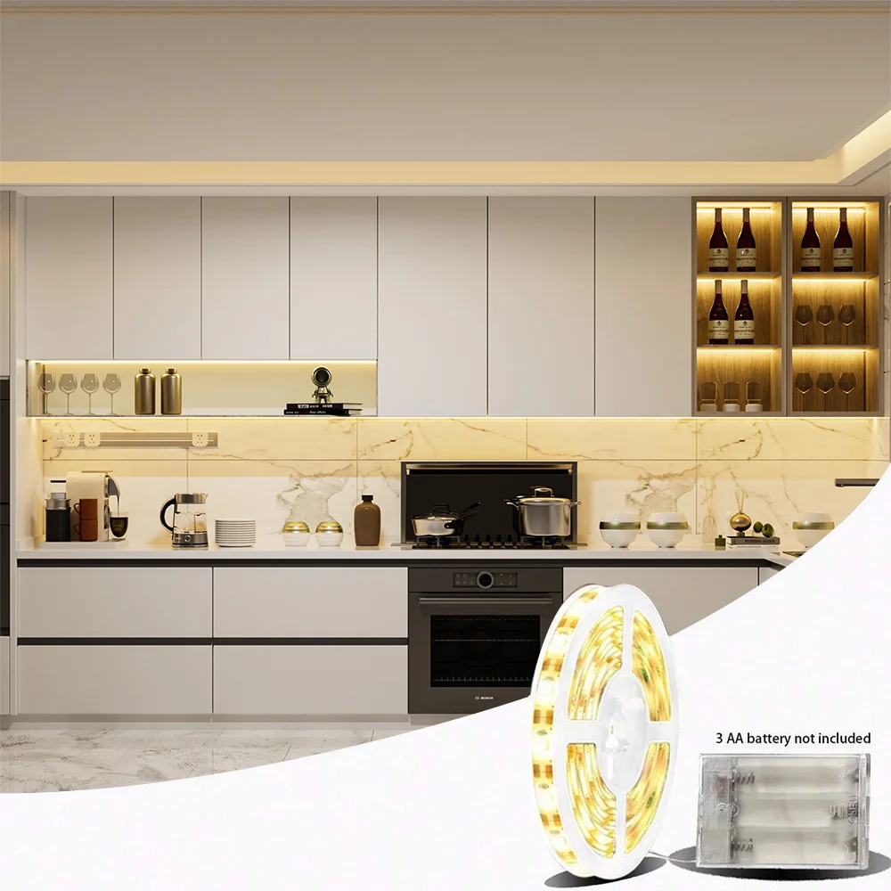 1 pc 2835 Warm White LED Strip Light, Battery Pack Powered (without Battery) Easy to install, suitable for kitchen, TV, etc.