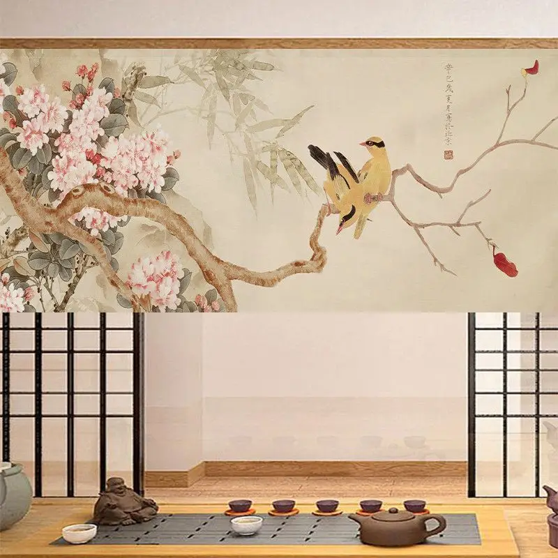 VIKAMA New Chinese-style Zen-style Door Curtain for Restaurant Entrance Partition, Tea House Yoga Room Short Curtain