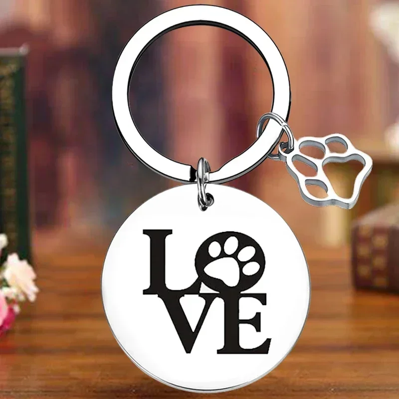 Metal Cat Dogs Lover Gift Keychain I Love Dog Cat Paw Print Key Chain Pendant Pet Dog Mom Birthday gift Dog Memorial Keepsake