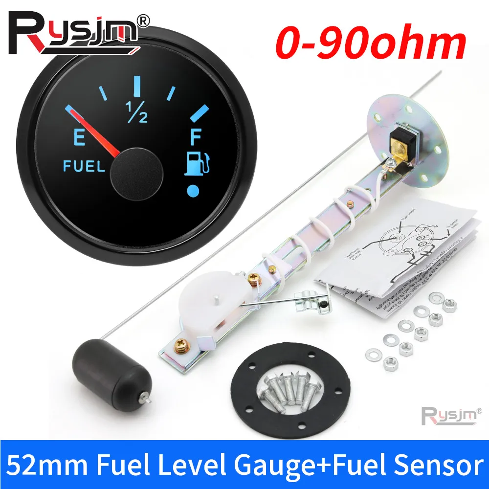 Waterproof 7 Colors LED 52mm Fuel Level Gauge Meter 0-90ohm with Fuel Level Sensor Fuel Sender Unit for Car Truck Boat 12V 24V