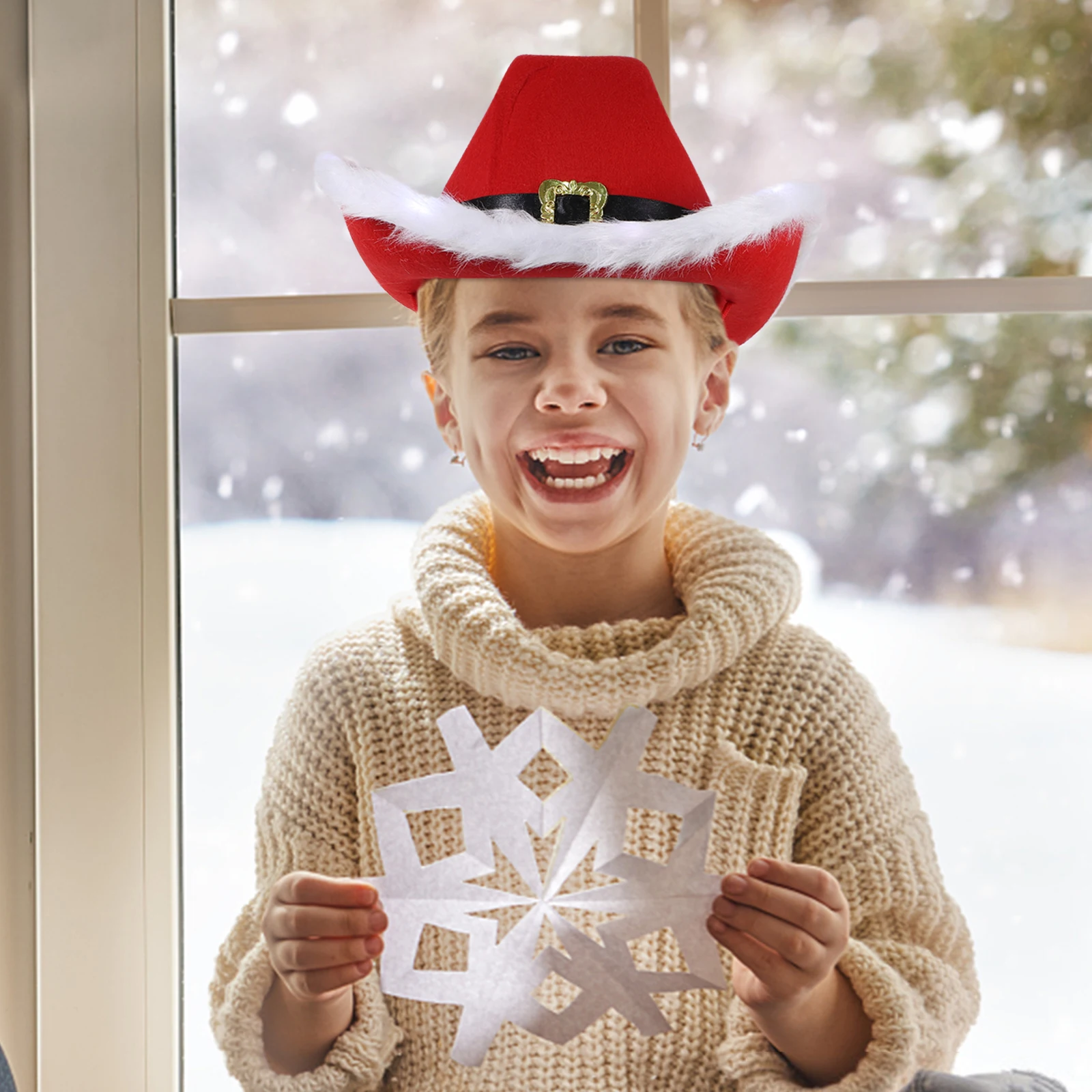 

Glowing Cowboy Hat Santa Clause Felt Warm Photographic Prop Lightweight Comfortable Wear Christmas Decoration