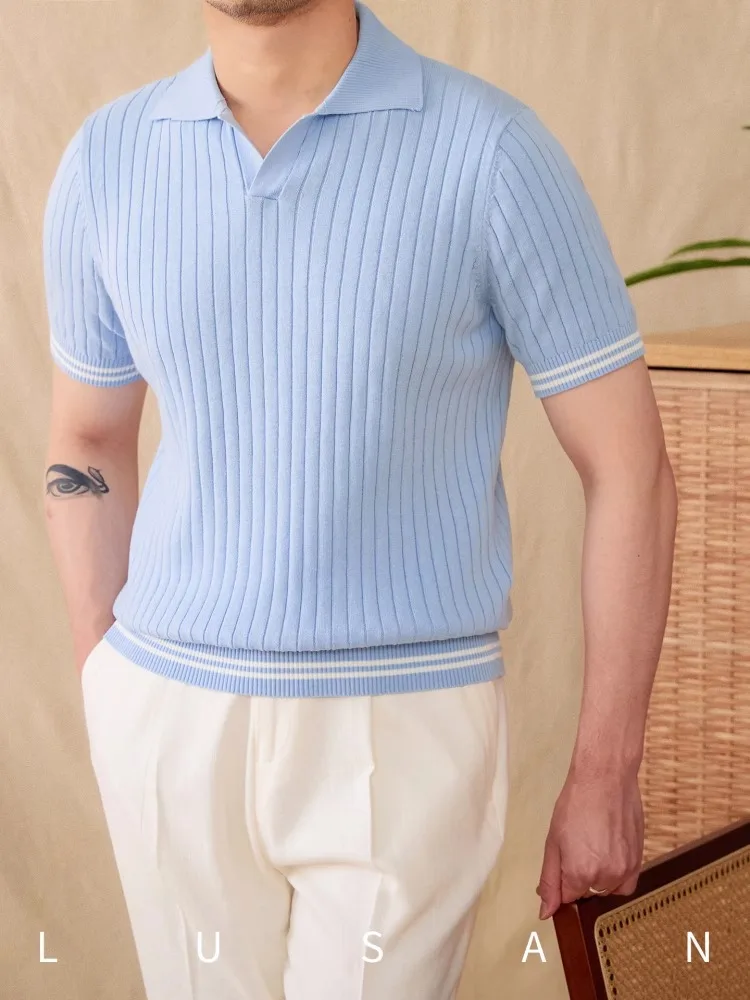 

Men's Linen Cotton Polo Shirt Short Sleeve Commuter Breathable Tapered Fitted Lapel Casual T-Shirt Trendy Summer Tee