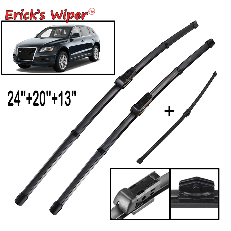 Erick's Wiper LHD Front- und Heckwischerblätter-Set für Audi Q5 2008–2017, Windschutzscheibe, Windschutzscheibe, Fenster, Auto-Regenbürste, 24 Zoll + 20 Zoll + 13 Zoll