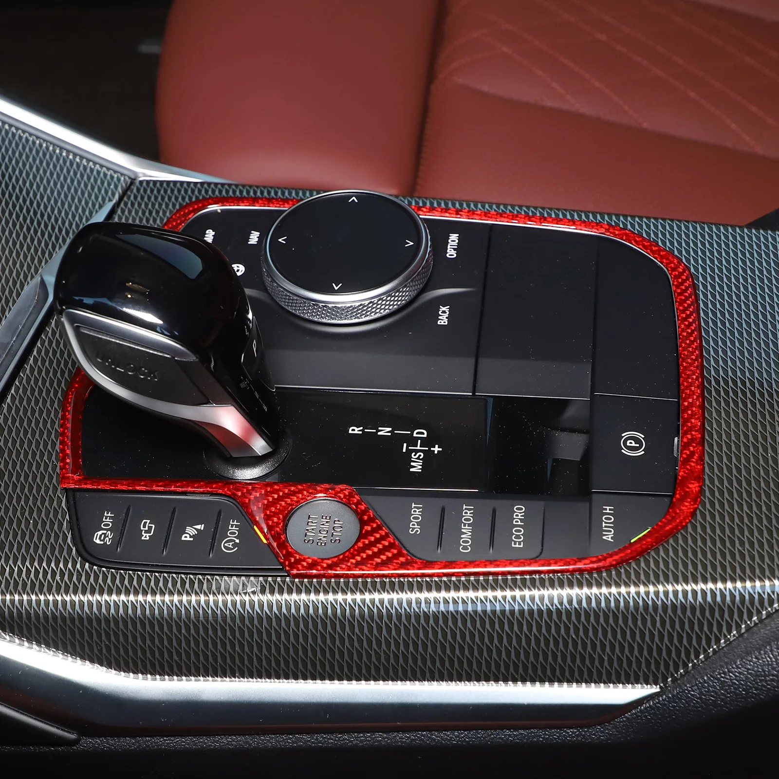 Dla BMW Z4 G29 M2 M4 M8 G87 G80 G81 G82 G83 F91 2019-23 z prawdziwego włókna węglowego przekładnia samochodowa Panel obudowa naklejki wykończeniowe
