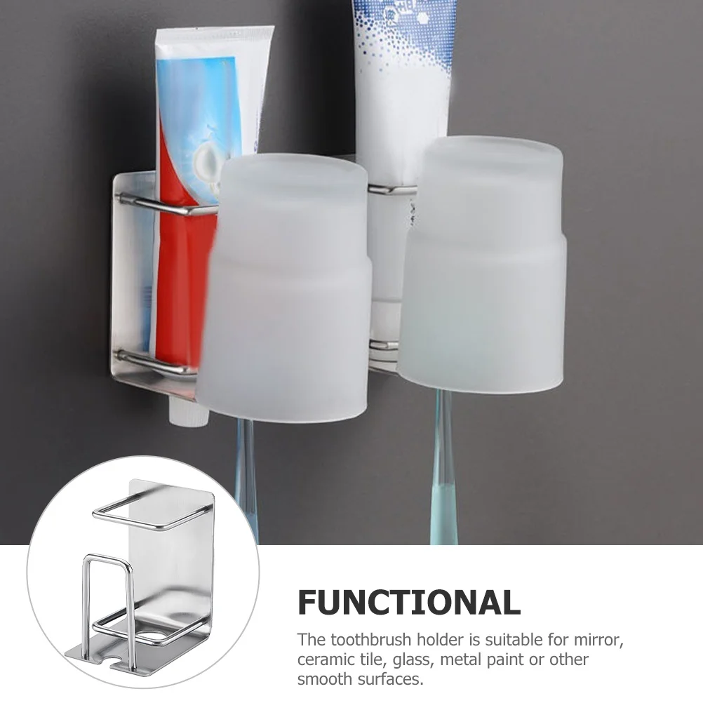 حامل فرشاة الأسنان يُعلق على الحائط بدون أظافر للحمام بلاط السيراميك الزجاجي من الفولاذ المقاوم للصدأ رف فرشاة الأسنان كوب منظم #3
