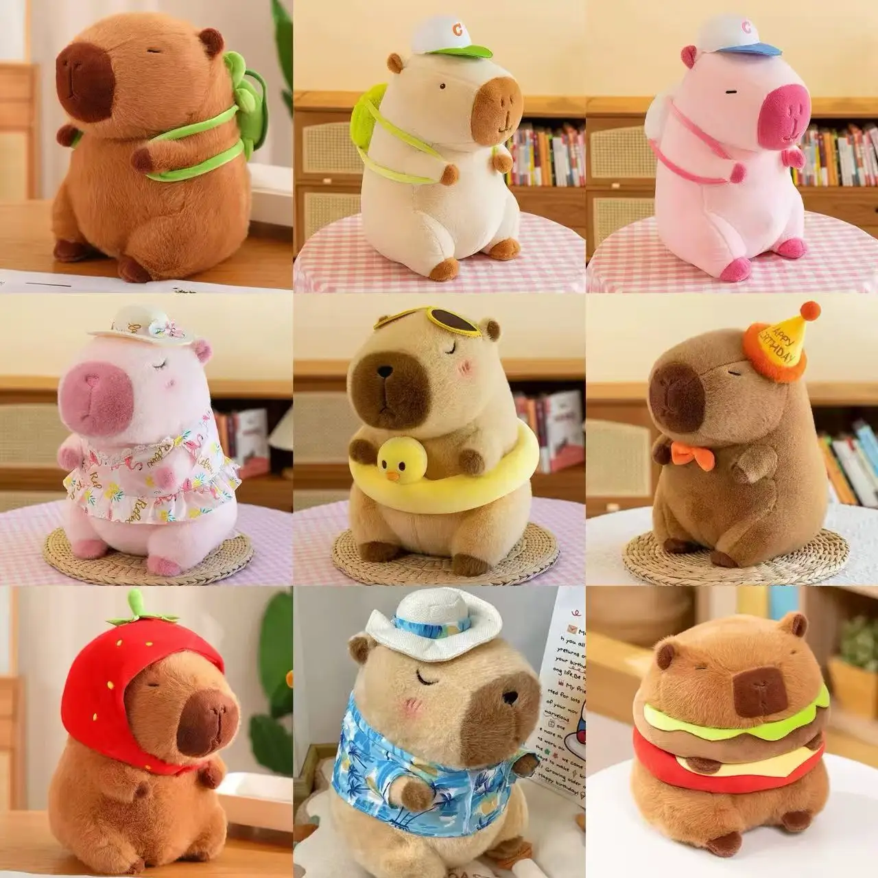 Capybara Plush Toy Set Mommy with 4 Baby Capibara Plushie Doll Stuffed Animal Pillow Turtle Backpack Kid Toys Christmas Gift