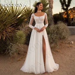 RODDRSYA Elegant Bohemian Wedding Dress vestidos de novia Lace Long Sleeve A Line Bridal Dresses Split Square Neck Customized