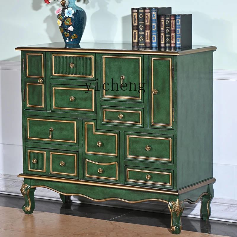 YFY  solid wood multi-chest cabinet, bedroom storage cabinet, living room entrance, light luxury storage multi-chest cabinet