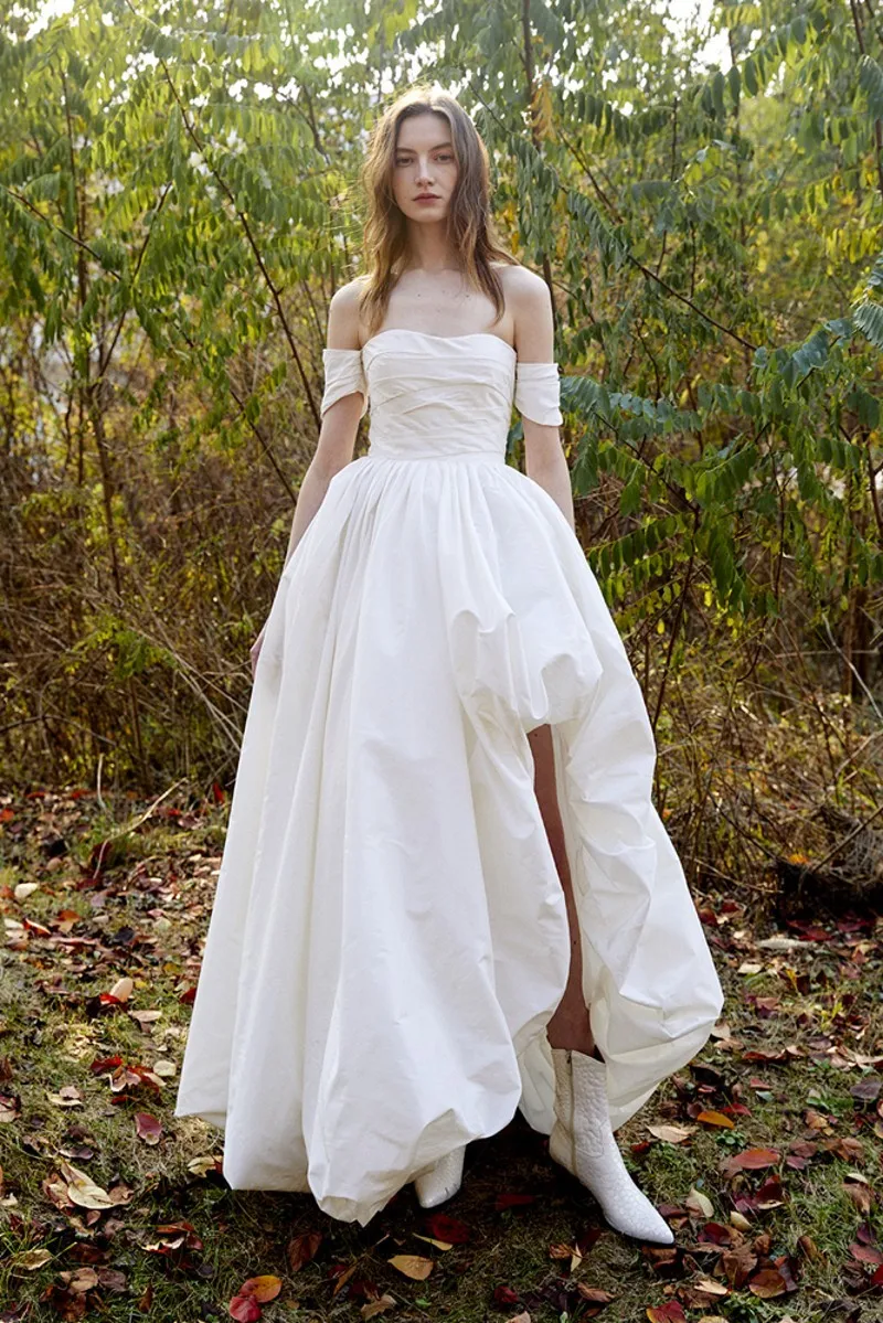 Robe de mariée longue à manches courtes, ligne A, fendue haute, robe de mariée romantique, dentelle dans le dos, robe Maxi de mariée élégante TT473