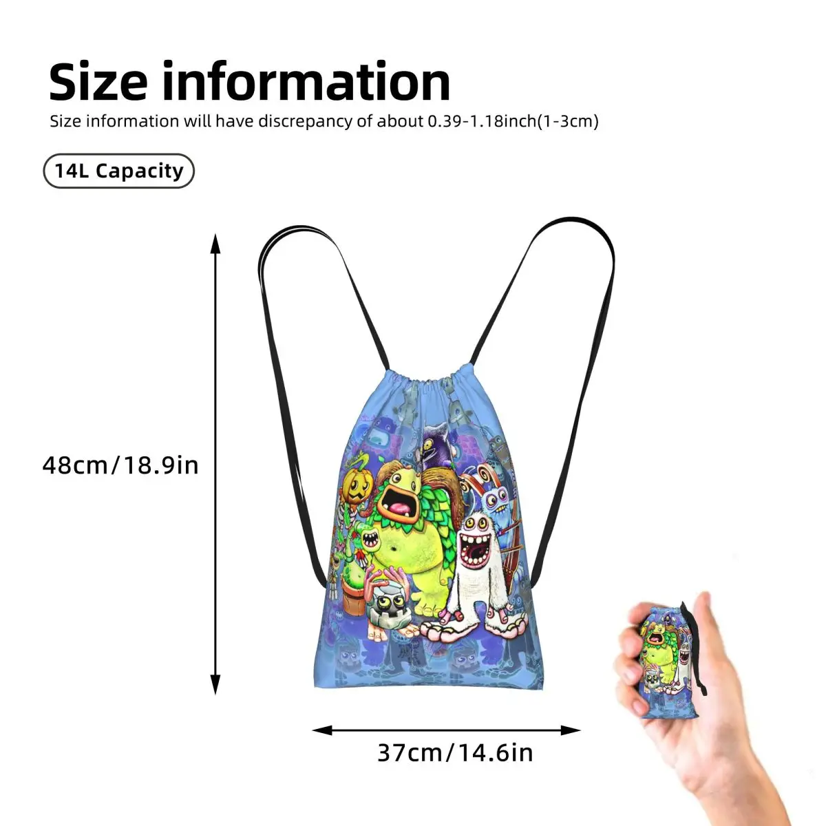 My Singing Monsters Characters Drawstring Backpack Sports Gym Bag Portable Travel Drawstring Bag for Men Women