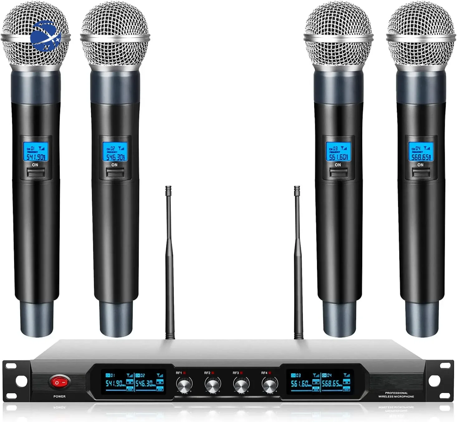 

OKSN 4-Channel Wireless Microphone System Quad UHF Metal Cordless Mic 4 Handheld Mics
