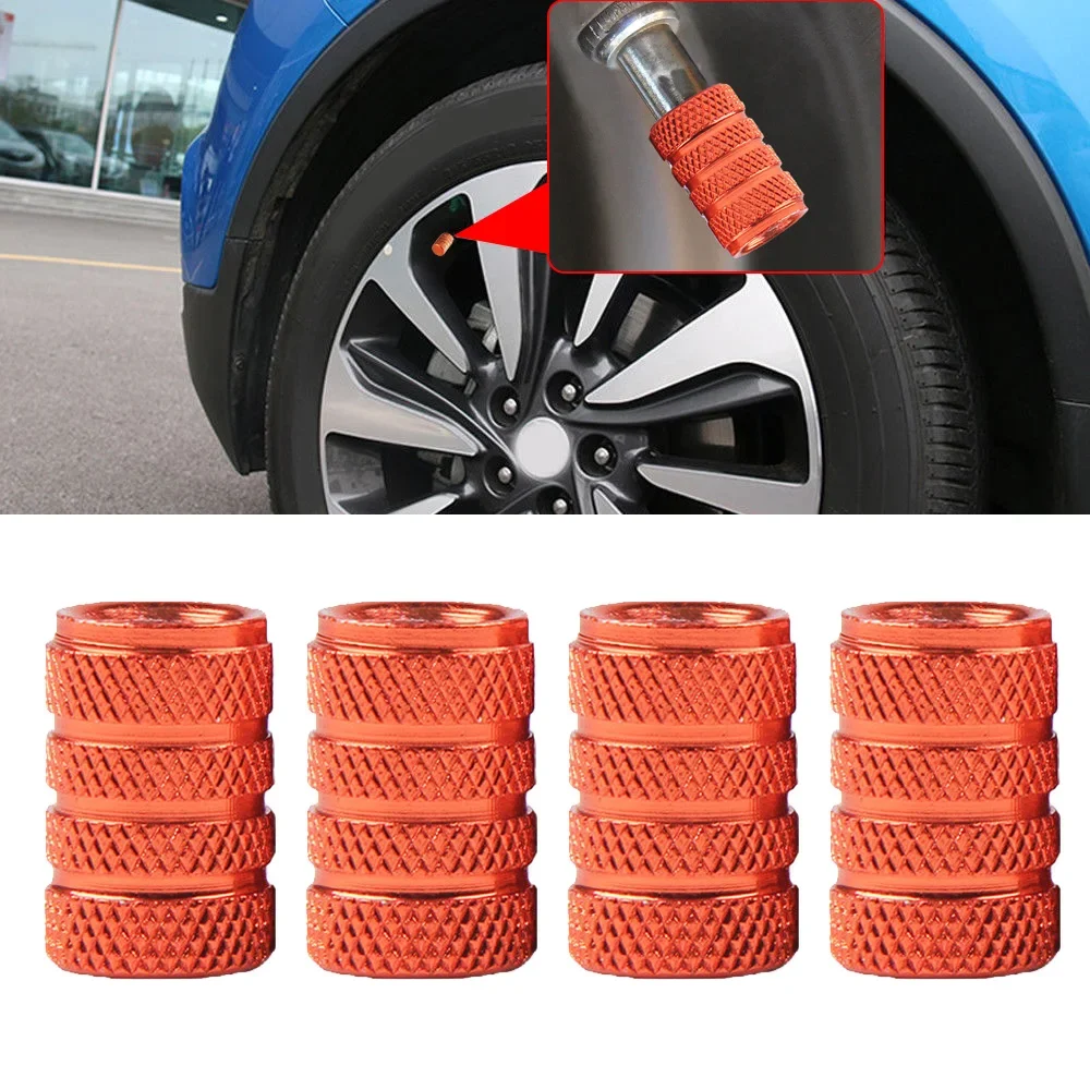 4pcs Portable Universal Car Tool Tire Nuts Cap Orange Tire Aluminum Alloy Three Slot Valve Cap Automotive Interior Accessories