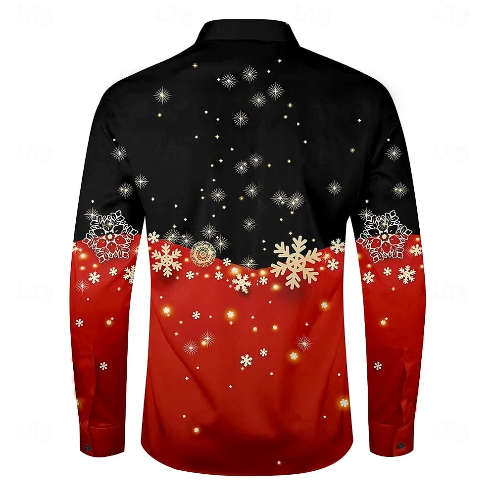 2025 Christmas Men's Snowflake Formal Shirt Button Lapel Long Sleeve Fashion Casual Party Evening Wear Party Autumn 3D Printing