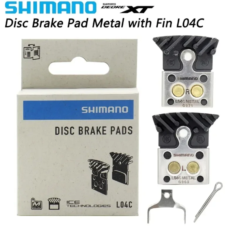 SHIMANO L04C Bicycle Disc Brake Pad Metal with Fin for Road MTB Bike Compatible Deore XT SLX M8100 M7100 R8050 R7100 Bike Parts