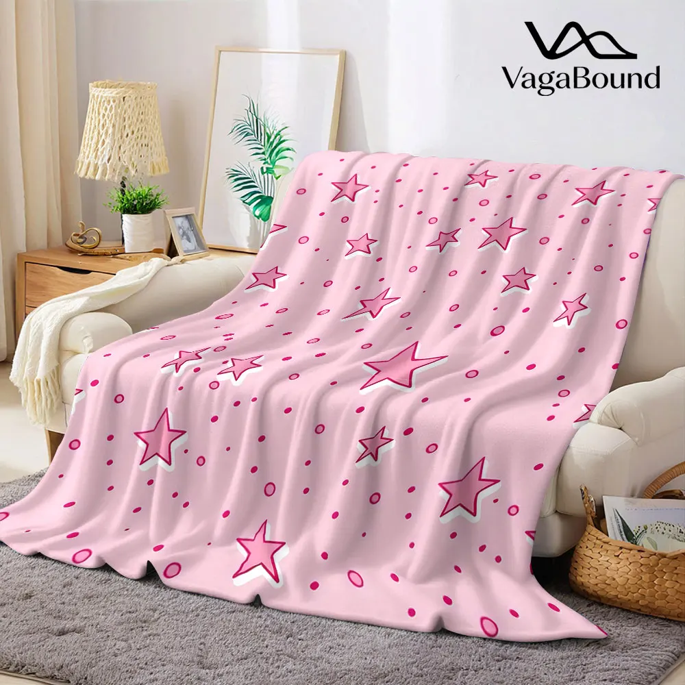 pink star polka dot Flannel Blanket Warm Soft Halloween Christmas Decorative Couch Warm Cozy All-Season Gift
