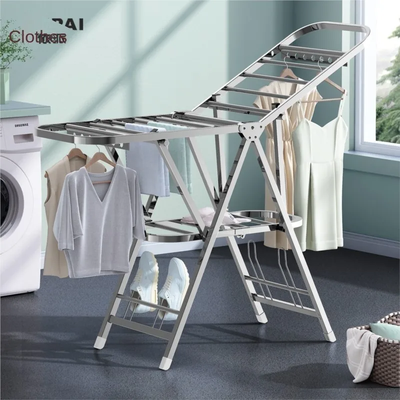 

Floor-standing Folding Bedroom Balcony Quilt Hanging Household Stainless Steel Wing-shaped Clothes Drying Rack Load-bearing 2024