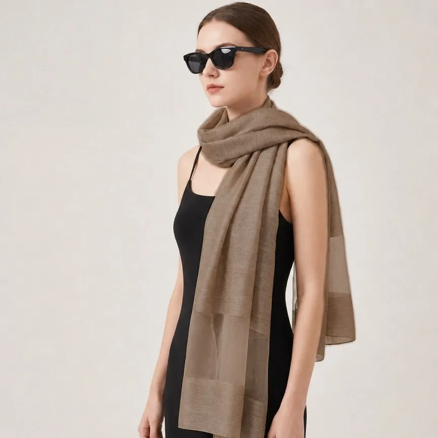 Early autumn breathable mulberry silk warm long silk scarf versatile atmosphere solid color plain weave scarf shawl