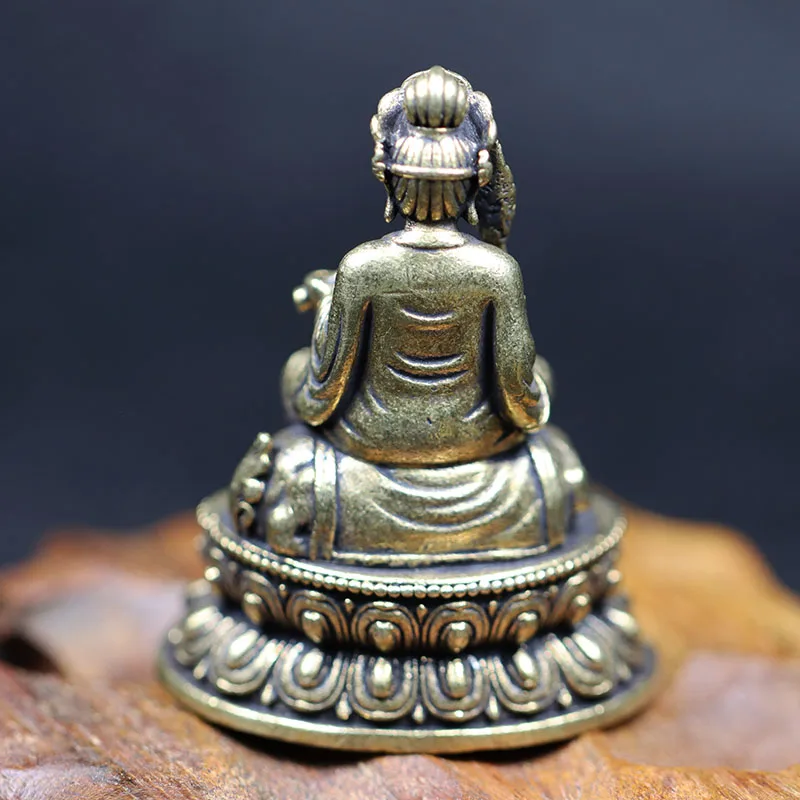 Brass Manjushri Buddha Statue Desktop Worship Bodhisattva Figurines Ornament Antique Crafts Home Decorations Vintage Accessories