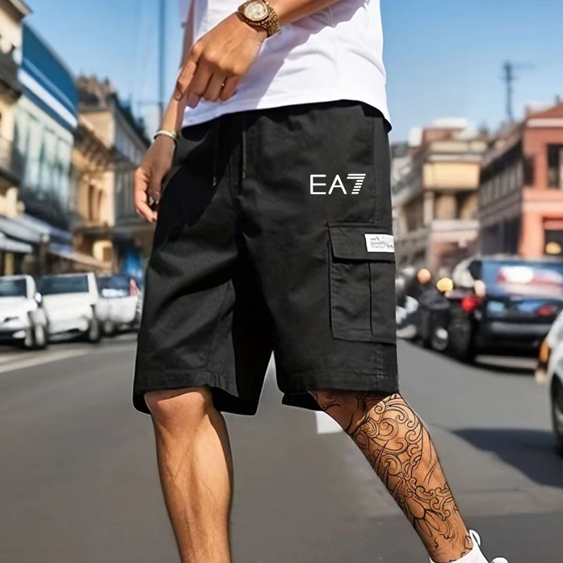 

High quality multi-pocket cargo Shorts Men's Elastic Belt Shorts Men's Summer elastic belt drawstring cargo comfort