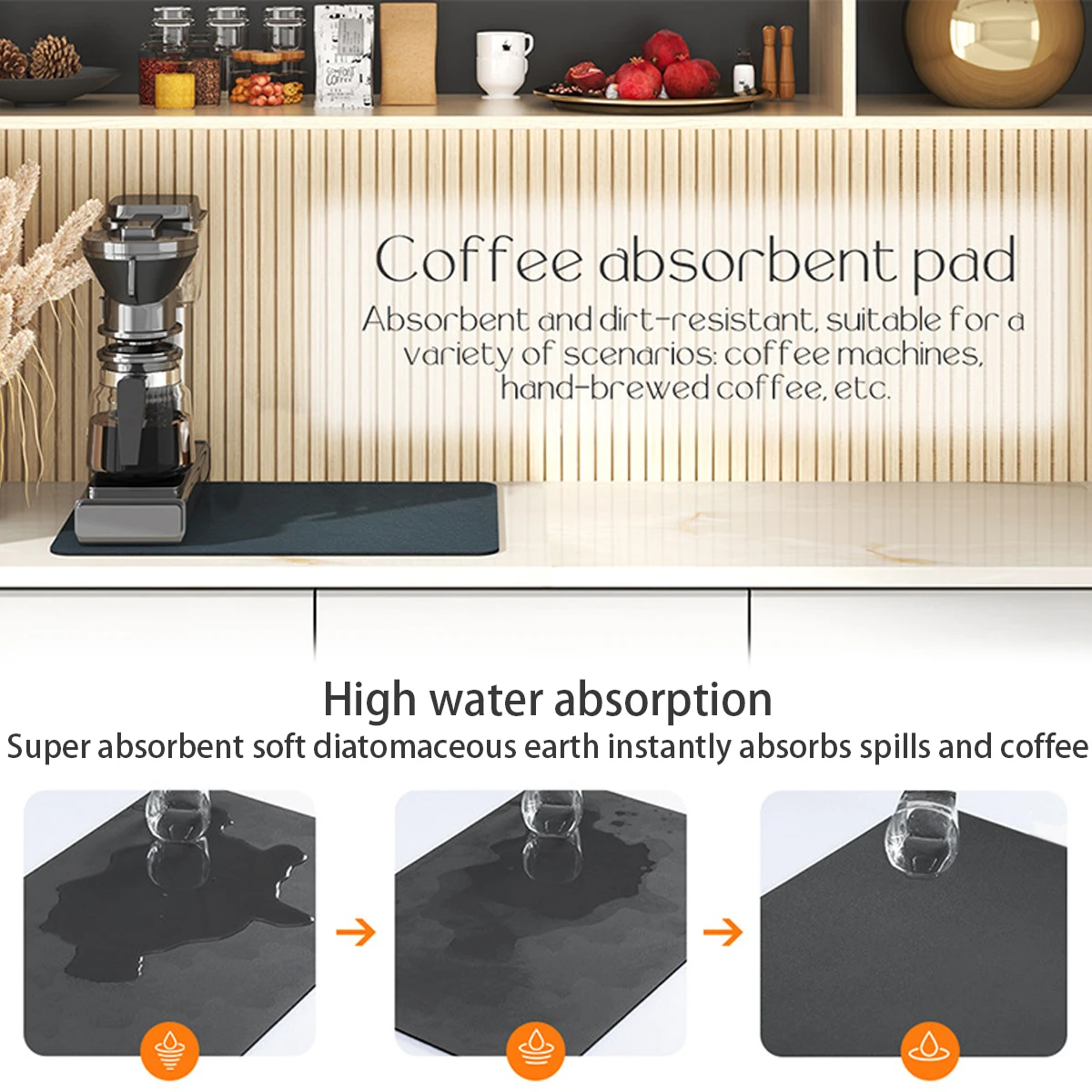 1 Sheet Coffee Machine Tray Mat Hide Stain Rubber Backed Absorbent Dish Drying Mat Decorative Bar Countertop Service Spill Mat