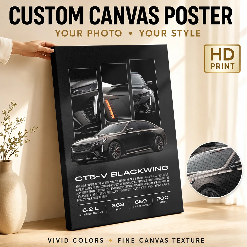 American CT5-V Blackwing Black Sports Sedan Canvas Posters Sleek Wall Art With Customized Photo For Man Cave Ideal Driver Gift