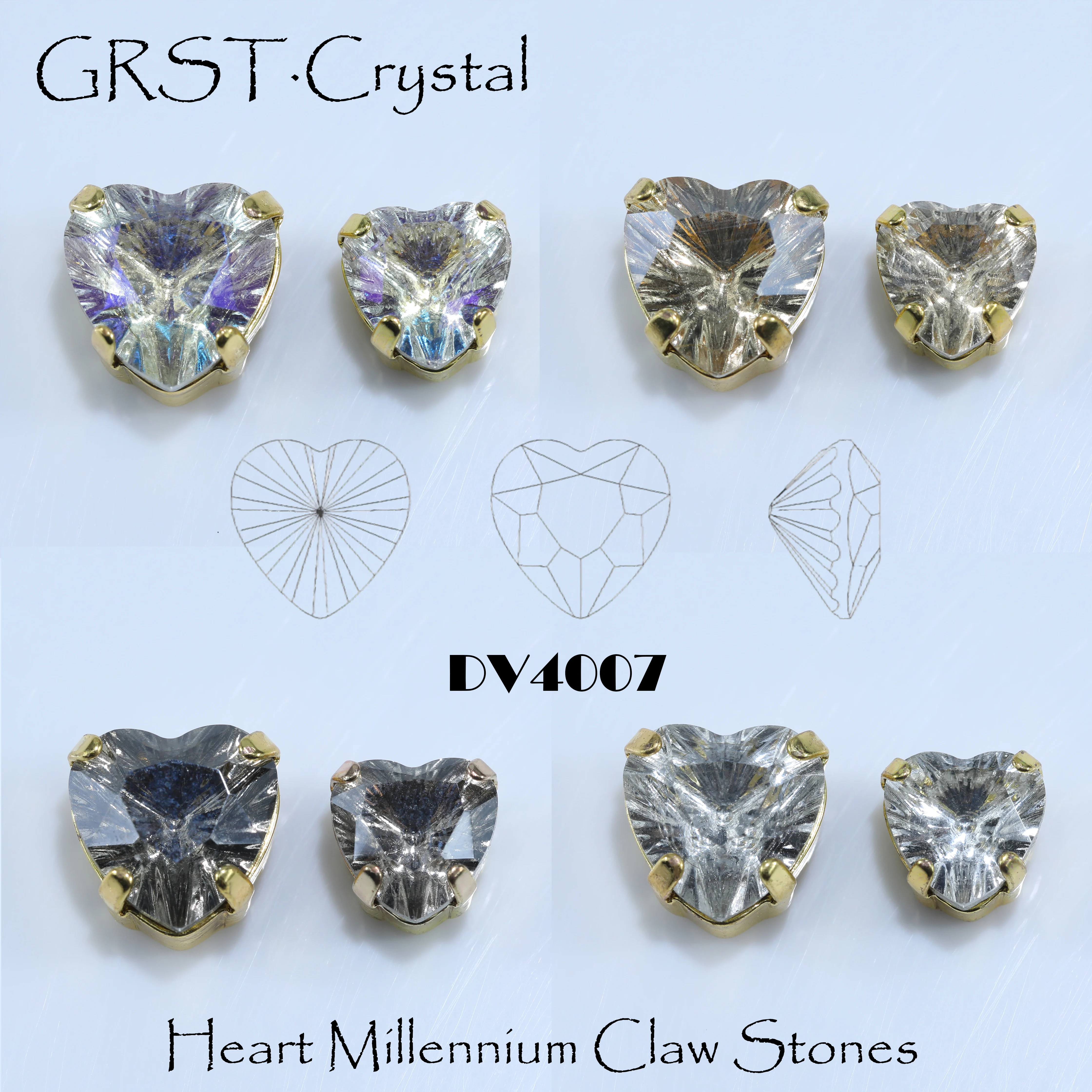 Mehrfacetten-Herzform-Millennium-Schliff-Aufnäh-Strasssteine mit Metallfassung, K9-Glas-Kristall-Strass für Kleidung, Taschen, Haare – Detail 1