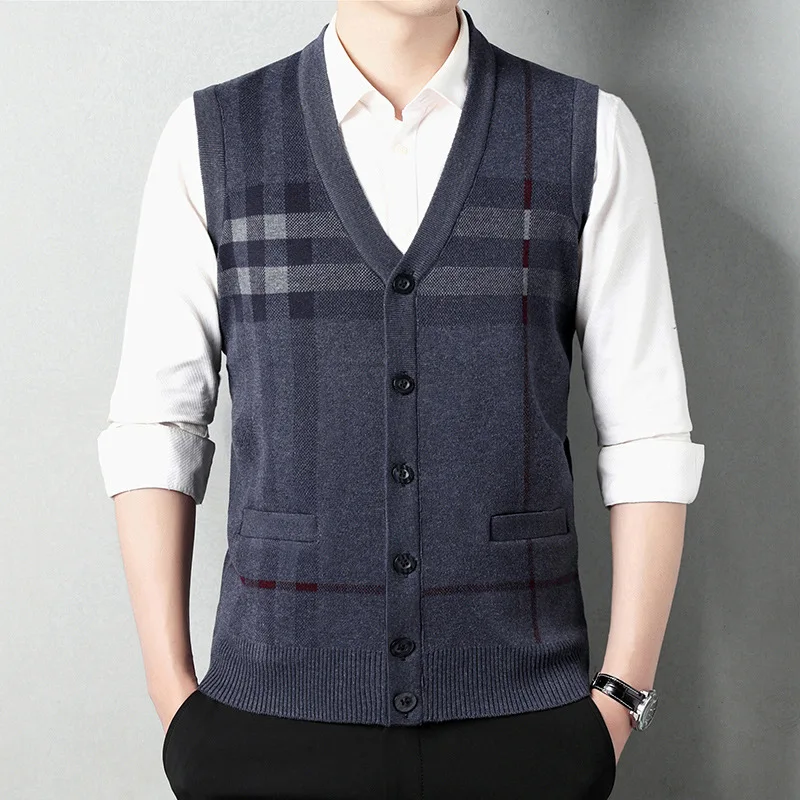 

Autumn Men's Vest Cardigan New V-neck Men's Color-blocking Sleeveless Vest